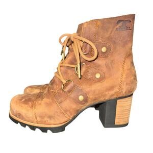 Sorel Addington Lace Up Boot Women's Size 7.5 Elk Fossil Brown Leather Shoes